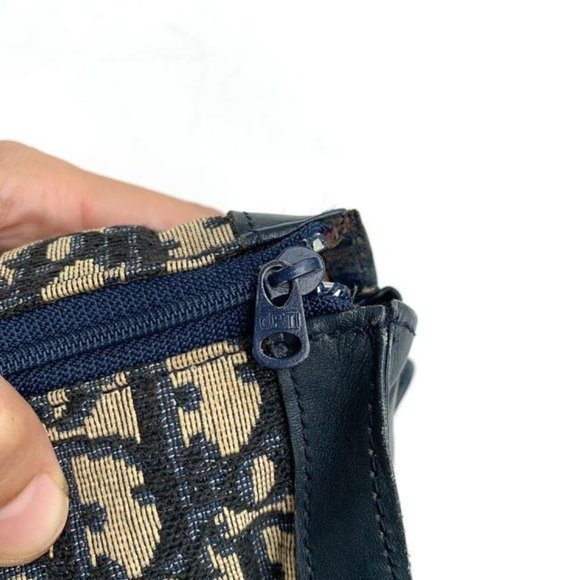 Dior Navy Trotter Print Canvas & Leather Saddle Shape Clutch Cosmetic Bag - Picture 7 of 8